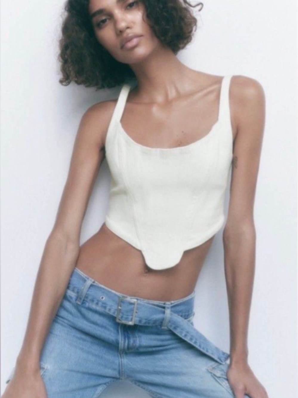 Zara Off White Denim Corset Top